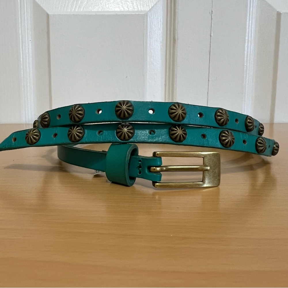 Fina Firenze Teal Studded Skinny Leather Belt Women’s Medium